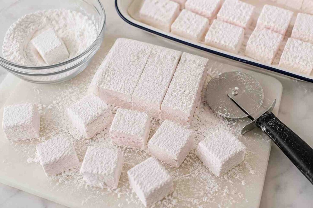 cut the marshmallow for making process