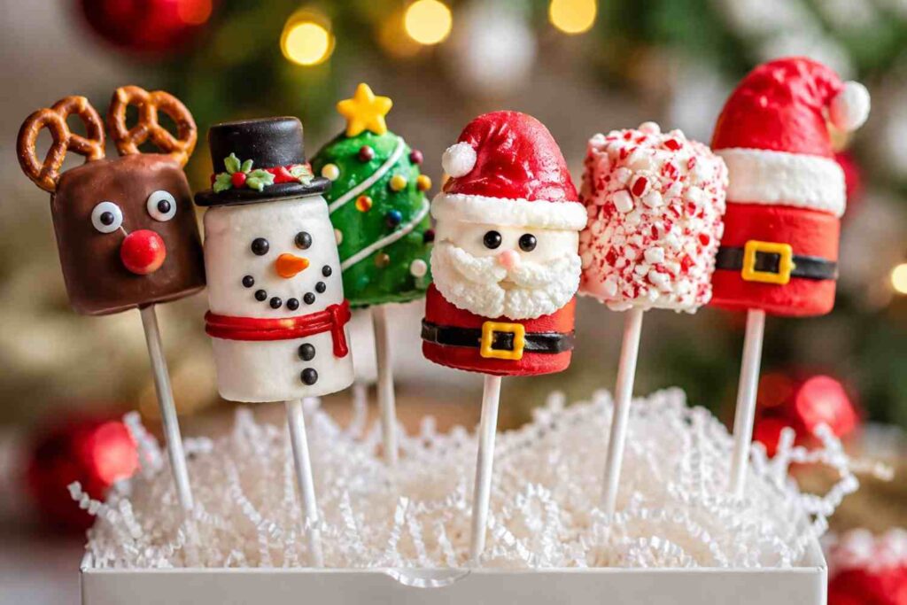 Christmas themed marshmallow pop